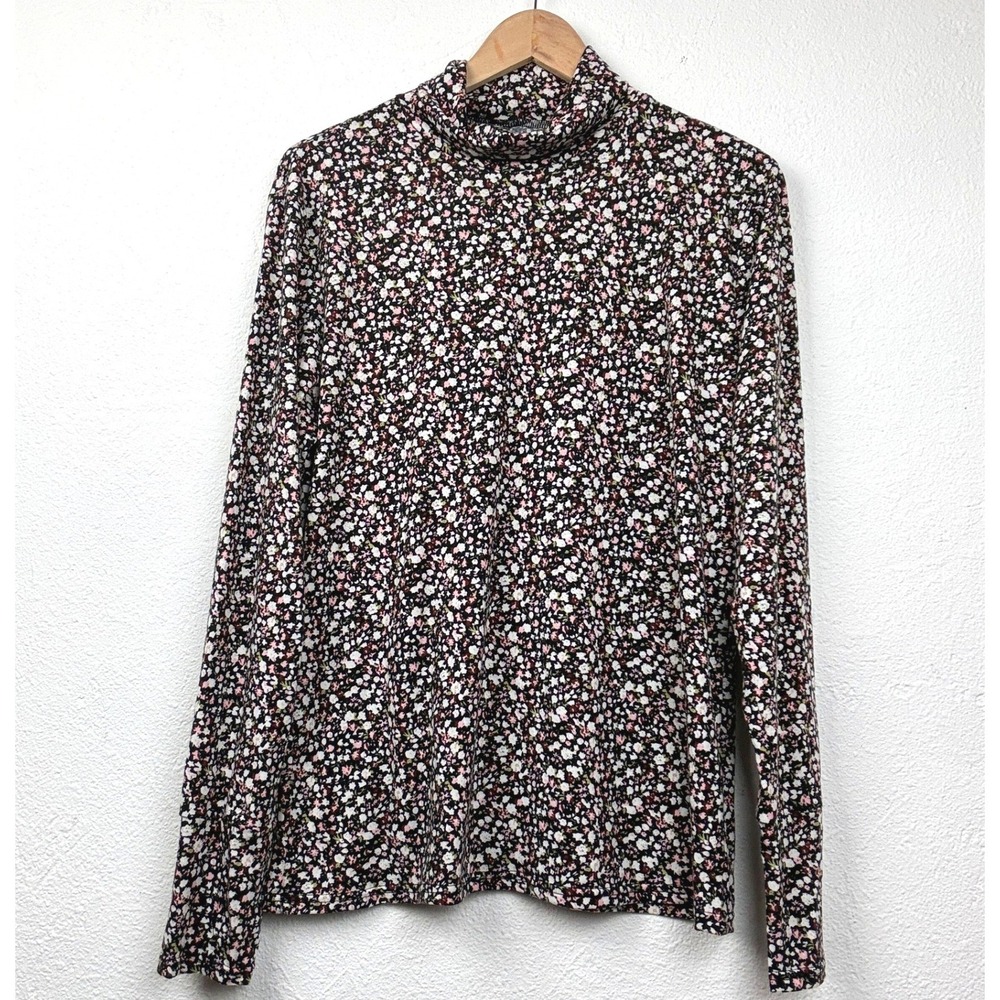 Luyaa Black Floral Turtleneck Top - XXL - Ditsy Print Cottagecore Boho Layering